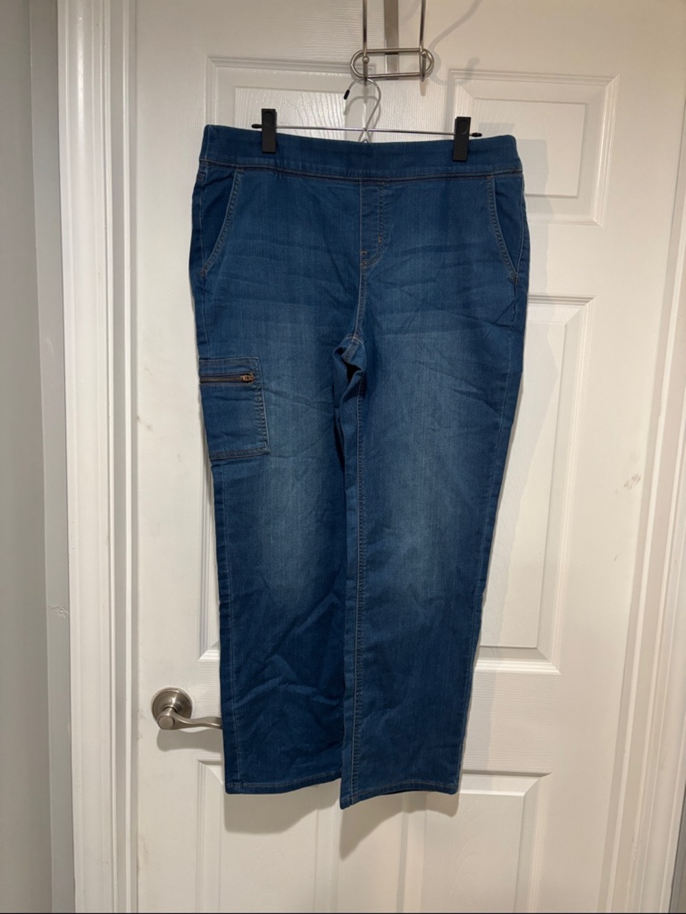 DENIM & CO Pull On Stretch Relaxed Fit Blue Cargo Jeans